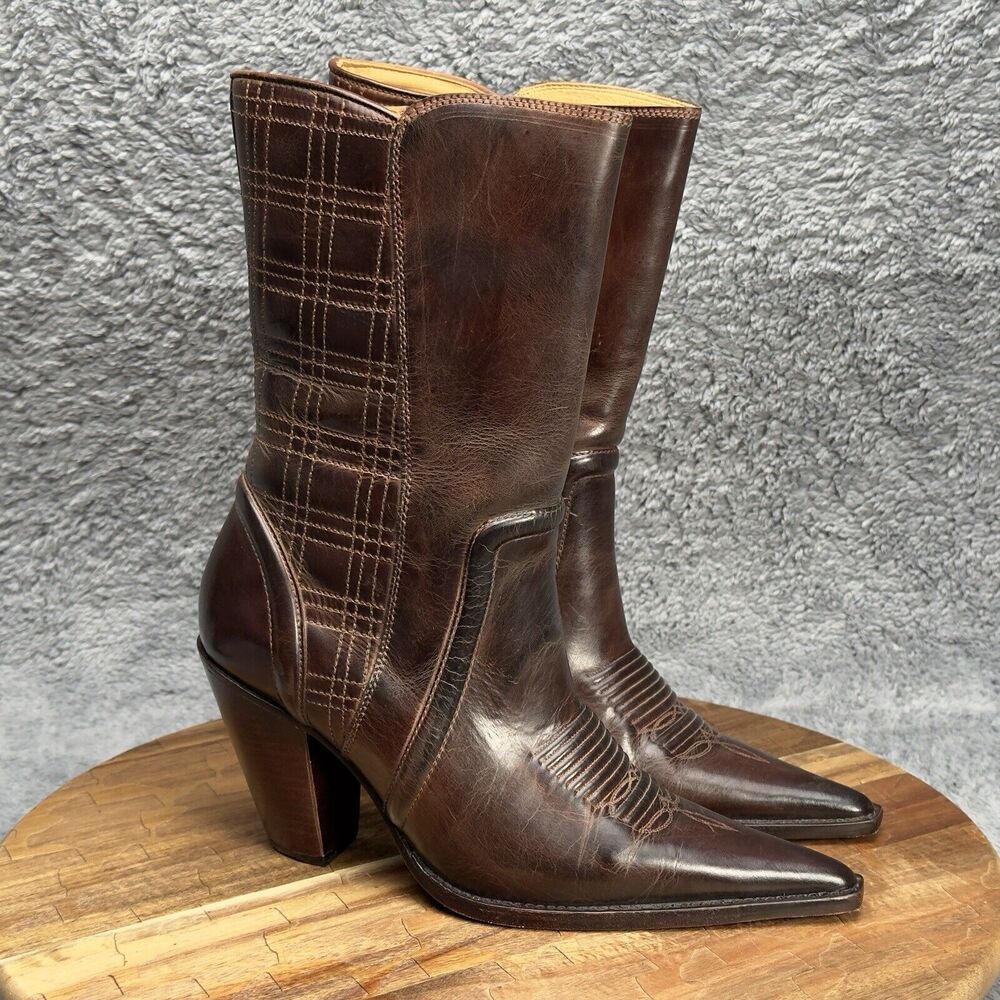Lucchese Charlie 1 Horse Western Boots Women's Size 6.5 B Brown Cuban Heel ***